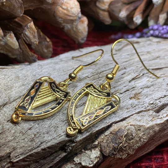 Celtic Irish Harp Enamel Earrings for Women — view 2