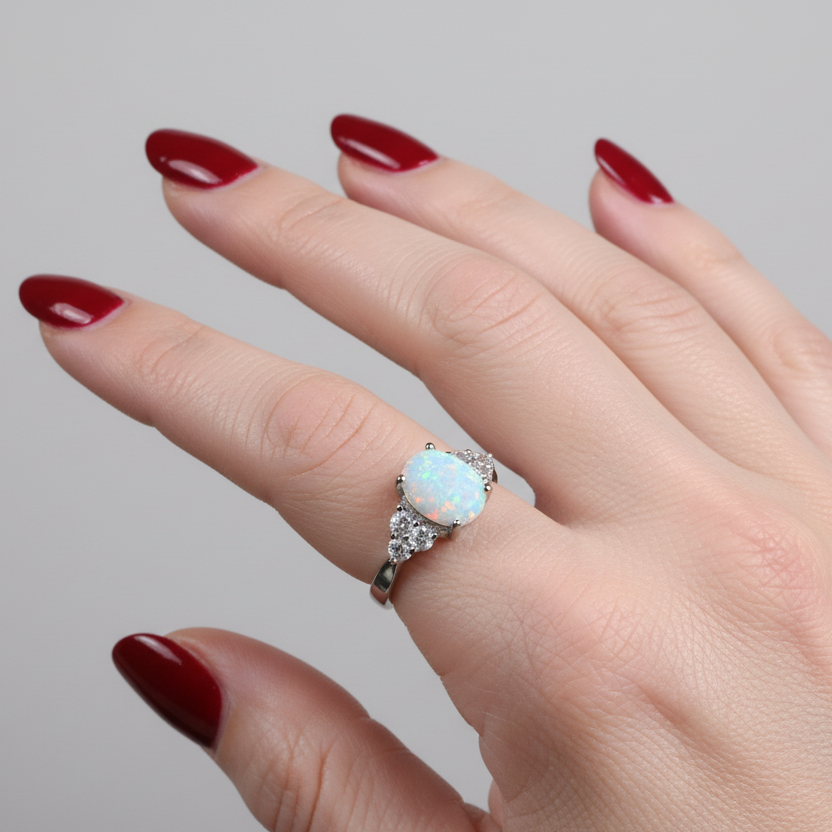 Katerina Opal Celtic Ring in Sterling Silver — view 2