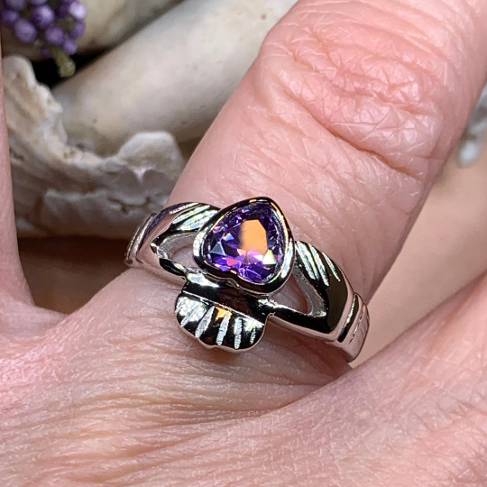 Amethyst Irish Claddagh Ring — view 5