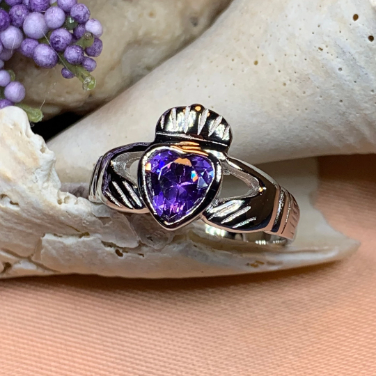 Amethyst Irish Claddagh Ring — view 6