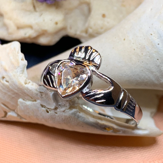 Champagne Diamond Claddagh Ring in sterling silver