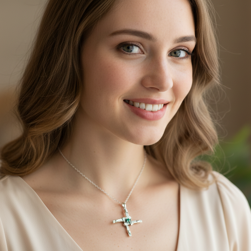 Springtime Irish Saint Brigid's Cross Necklace in Sterling Silver — view 2