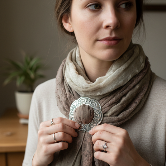 Lorna Large Celtic Knot Scarf Ring in Pewter