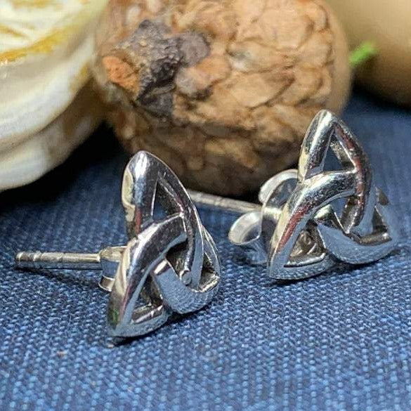 Simple Celtic Trinity Knot Stud Earrings in Sterling Silver — view 6
