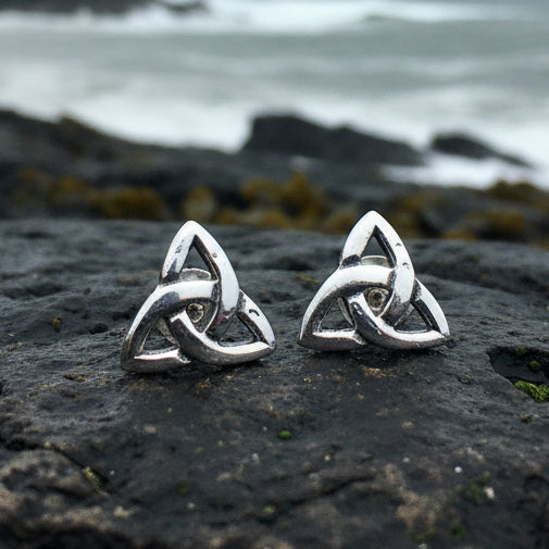 Simple Celtic Trinity Knot Stud Earrings in Sterling Silver