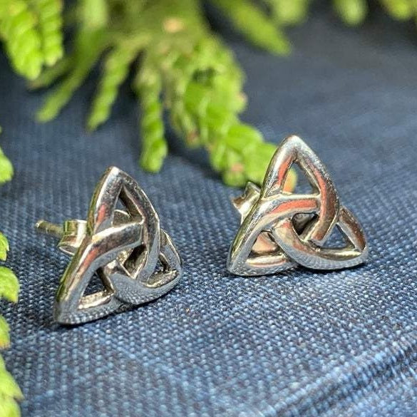 Simple Celtic Trinity Knot Stud Earrings in Sterling Silver — view 5