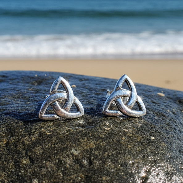 Simple Celtic Trinity Knot Stud Earrings in Sterling Silver