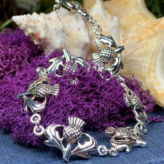 Cheerful Scottish Thistle Bracelet in Sterling Silver — view 3