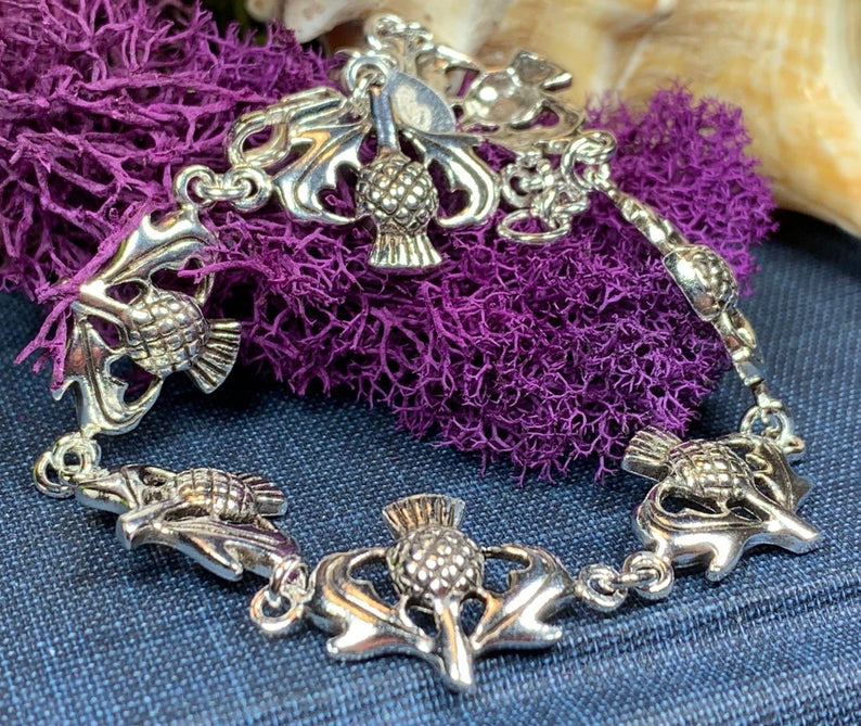 Cheerful Scottish Thistle Bracelet in Sterling Silver — view 5