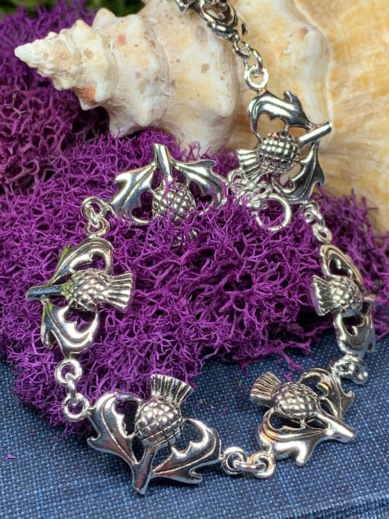 Cheerful Scottish Thistle Bracelet in Sterling Silver — view 4