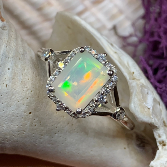 Emerald cut opal ring discount