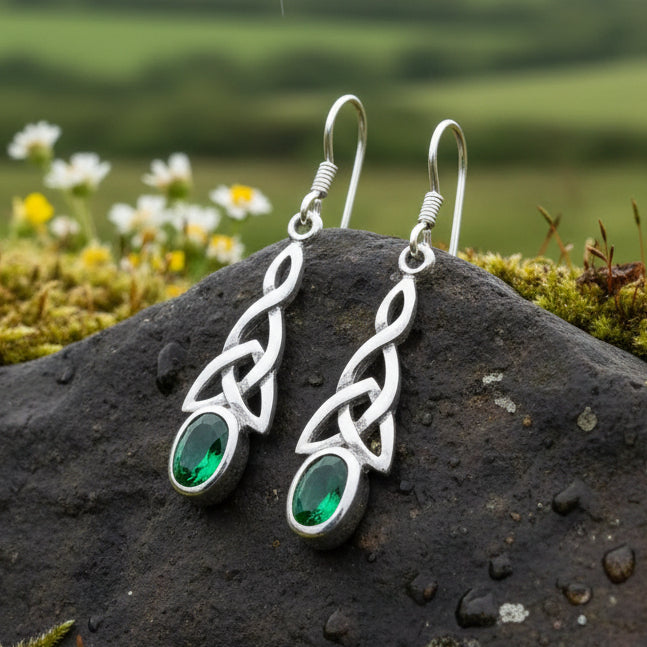Celtic Trinity Knot Crystal Earrings in Sterling Silver in amethyst