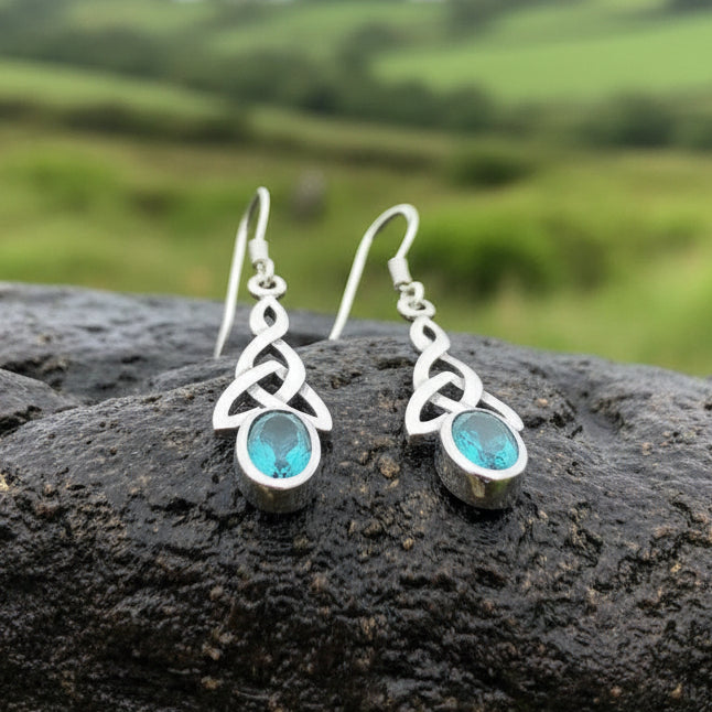 Celtic Trinity Knot Crystal Earrings in Sterling Silver — view 8