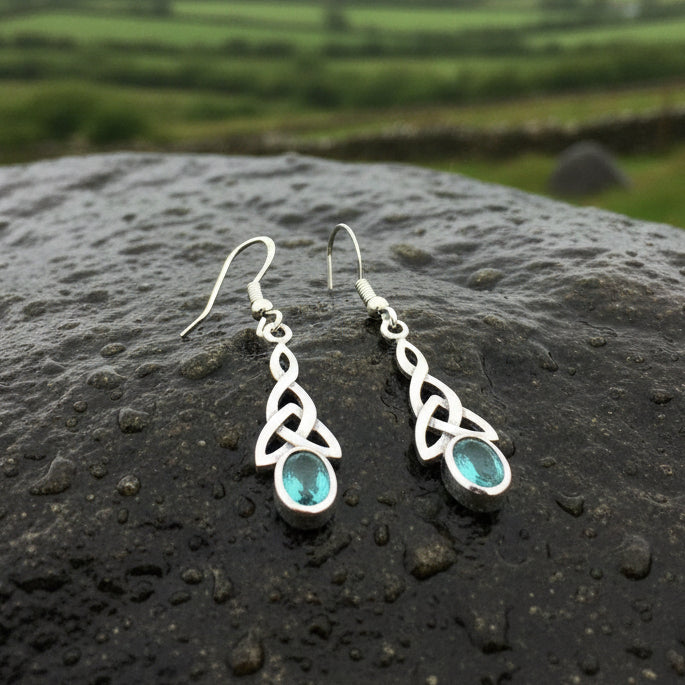 Celtic Trinity Knot Crystal Earrings in Sterling Silver — view 3