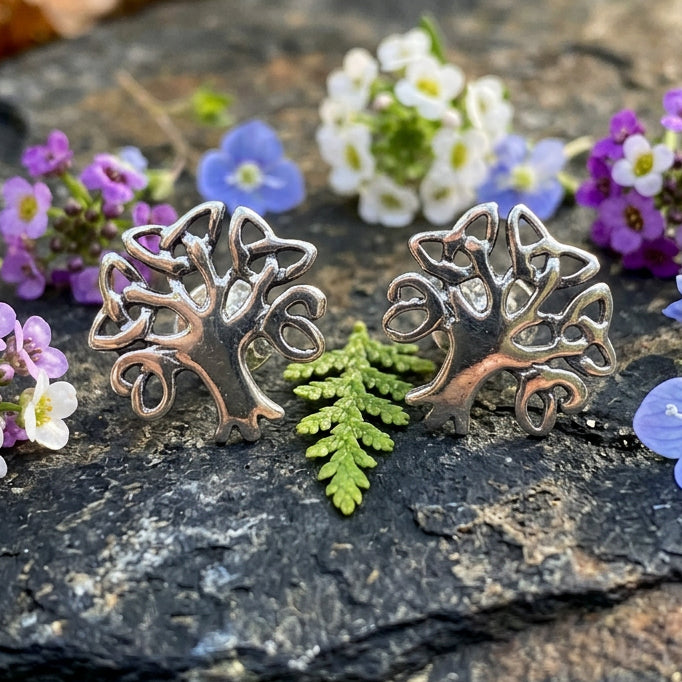 Silver Tree of Life Stud Earrings in sterling silver