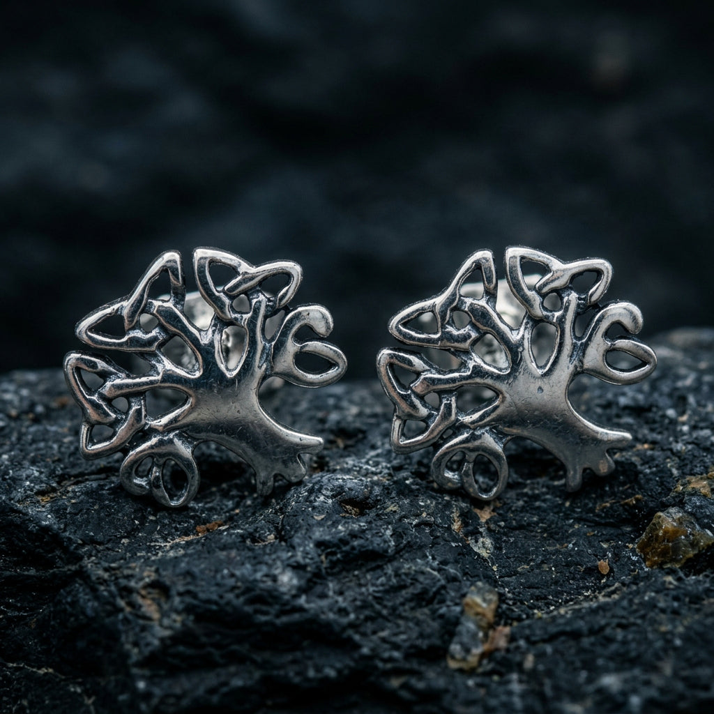 Silver Tree of Life Stud Earrings — view 2