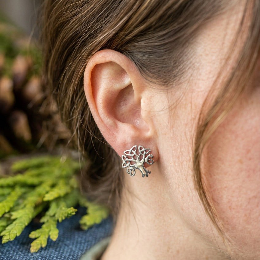 Silver Tree of Life Stud Earrings — view 3