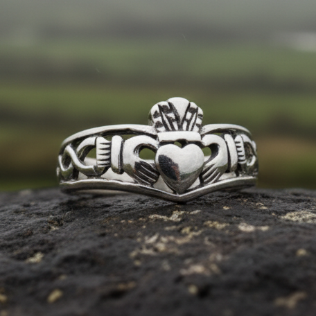 Irish Claddagh Chevron Ring in Sterling Silver