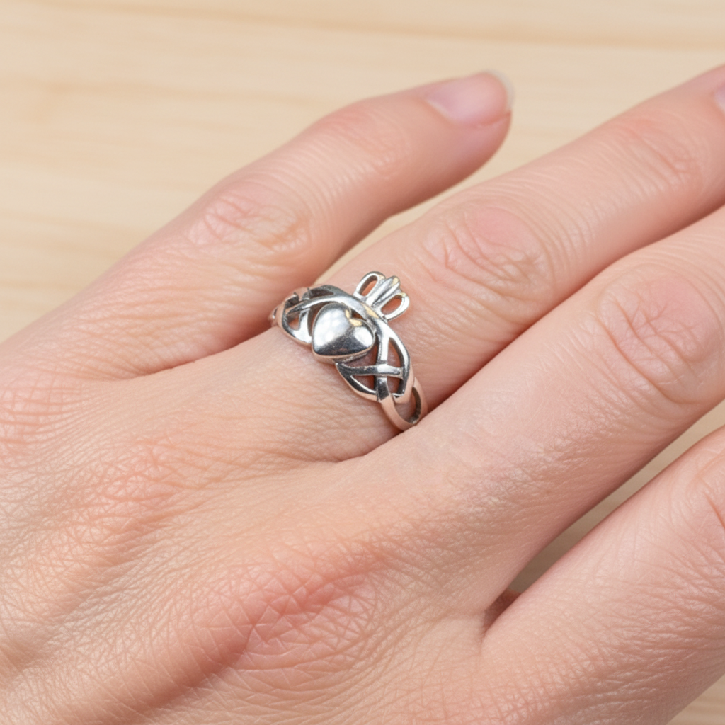 Irish Claddagh Trinity Knot Ring in Sterling Silver